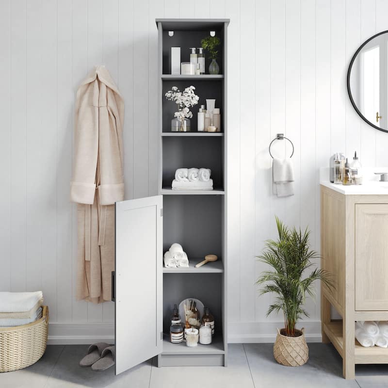 Modern Freestanding Linen Tower with Shelves and Magnetic Close Door