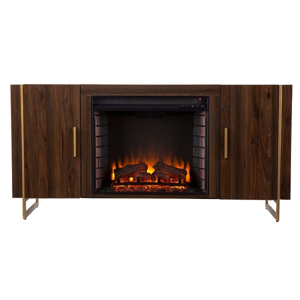 SEI Furniture Danielson Contemporary Brown Wood Electric Fireplace Media TV Stand for TV's up to 52"