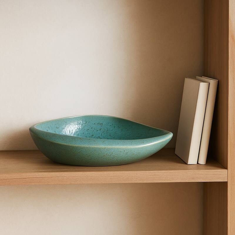 Decorative Oval Ceramic Bowl - Abstract Pattern - 18", Green - 18.0"