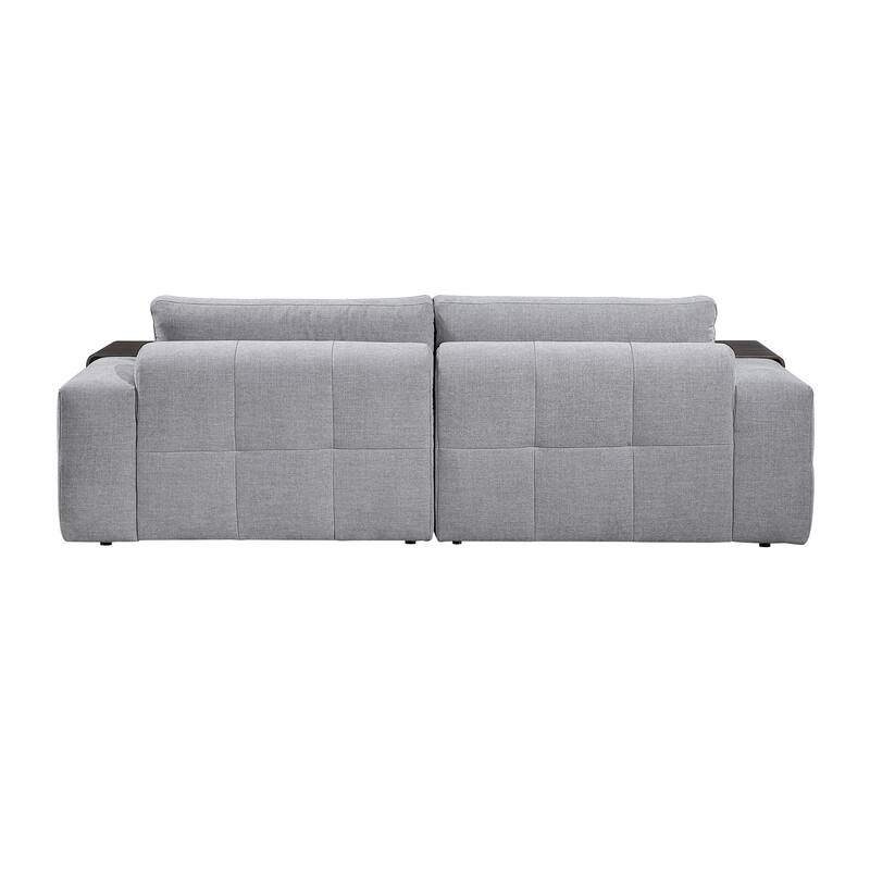 Mackay 110" Textured Fabric 2-Seater Loveseat with Wooden Armrest Tray