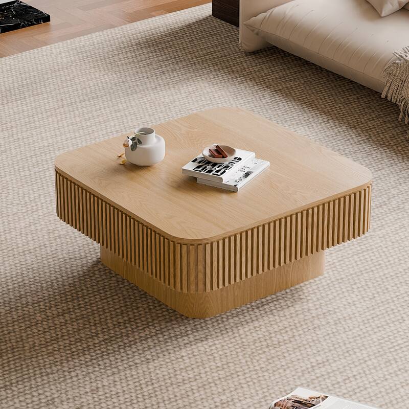 Tea Table Accent Table with Storage, Rustic Side Table Center Table End Table Sofa Table for Living Room - Natural Wood