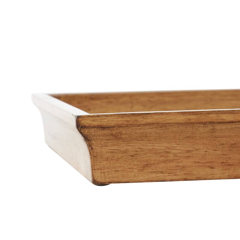 Brown Wood Nesting Living Room Decor Tray with Fluted Glass Bases (Set of 2)
