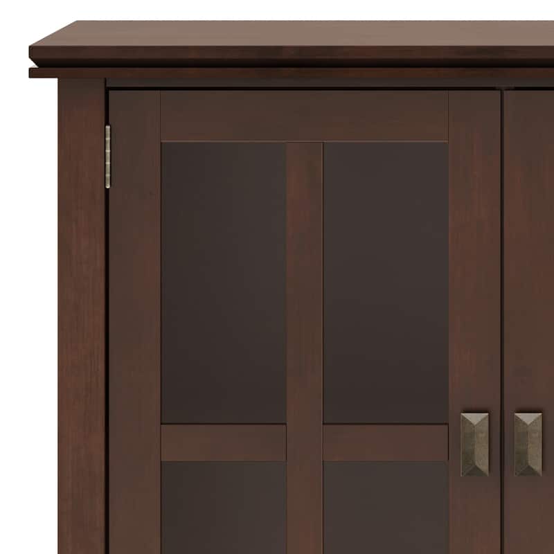 WYNDENHALL Stratford SOLID WOOD 66 inch Wide Contemporary Wide 4 Door Storage Cabinet in Russet Brown - 18" D x 66" W x 34" H