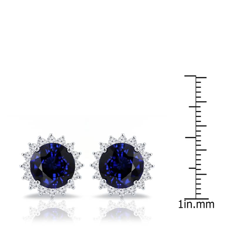 Auriya Unique 8 3/4ct Royal Blue Sapphire and 1 1/4ctw Halo Diamond Stud Earrings 18K Gold