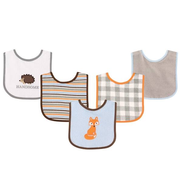 slide 1 of 1, Luvable Friends Baby Boy Cotton Terry Drooler Bibs with PEVA Back 5pk, Fox, One Size - Fox - One Size One Size - Fox