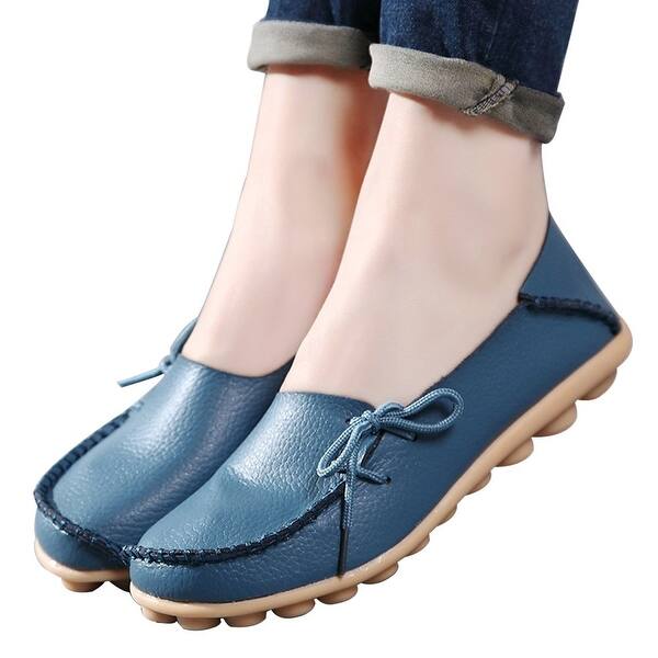 Shop Shibever Women S Leather Loafers Moccasins Wild Driving