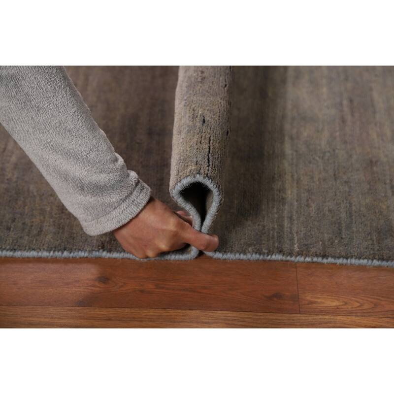 Modern Gabbeh Foyer Rug Handmade Grey Wool Carpet - 3'3"x 4'10"