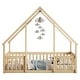 preview thumbnail 8 of 7, Beige Full Size Solid Wood House-Shaped Floor Bed with Fence and Guardrails