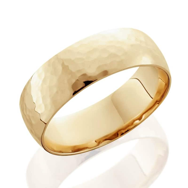7mm Yellow Gold High Polished Hammered Mens Wedding Band