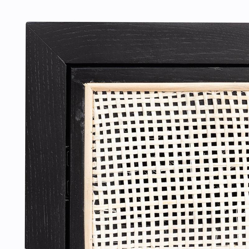 Cane Rattan Filing Cabinet, Black/ Beige