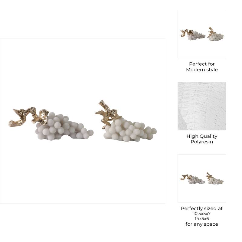 Polyresin Decorative Object Grape Branches (Set of 2) - 7/6" White - 14.25" x 5" x 6"