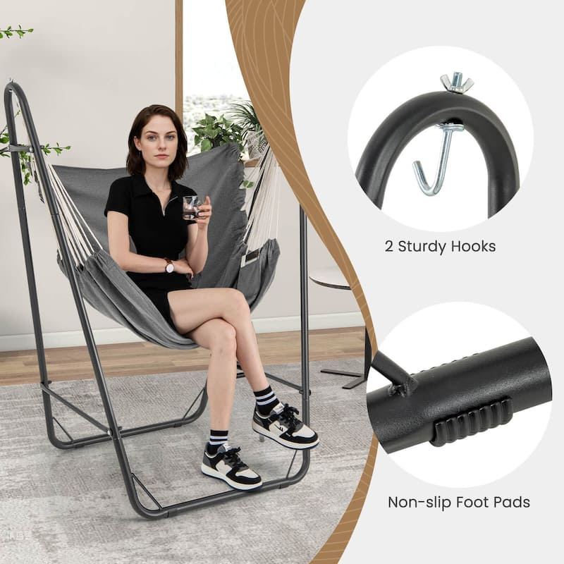 Costway Heavy-duty Hammock Chair with Stand Metal Frame Storage Pocket - See Details