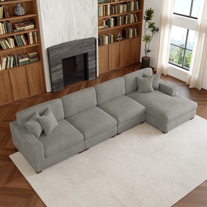 Modern Oversized Chenille Modular Sectional Sofa With Chaise