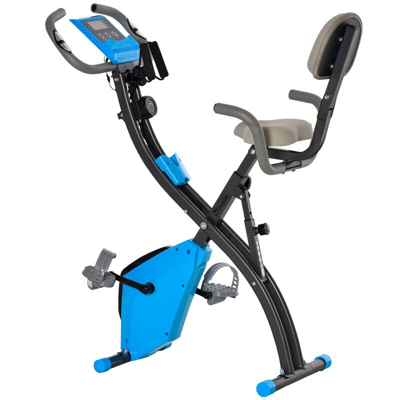 Soozier 2 in 1 Upright Exercise Bike Stationary Foldable Magnetic Recumbent Cycling with Arm Resistance Bands