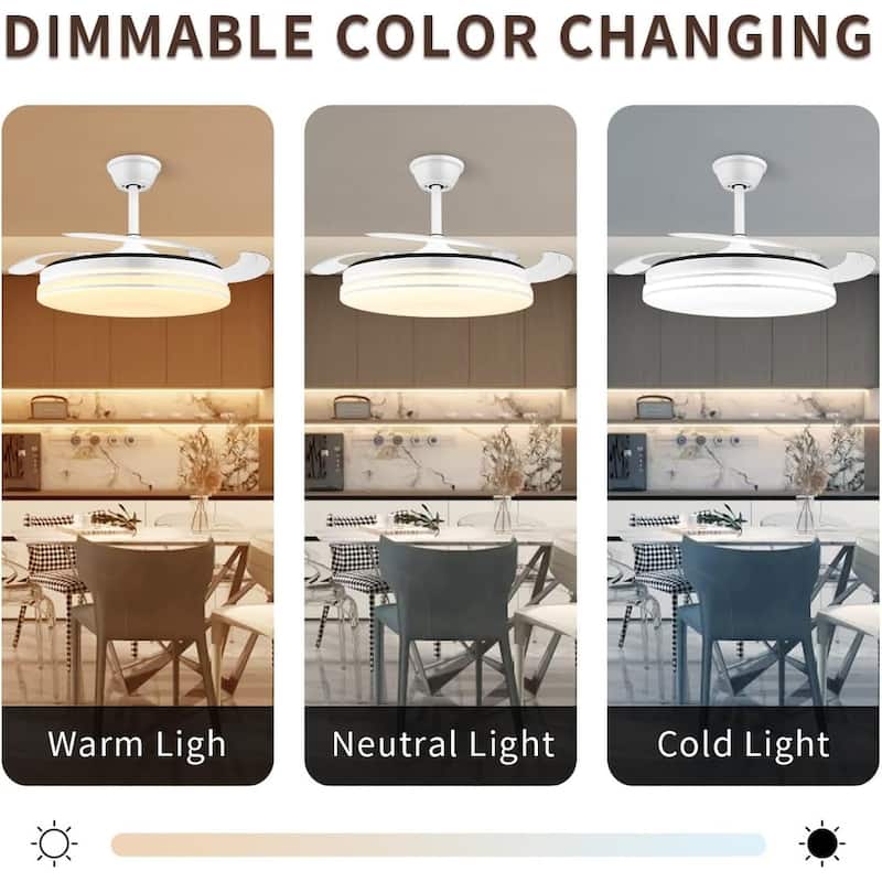 42 Inch Retractable Ceiling Fan Lights with LED Lighting, Smart Modern Ceiling Fan