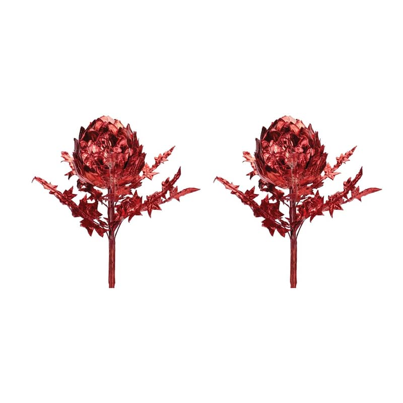 Set of 2 Red Artichoke Artificial Christmas Stems 18.5"