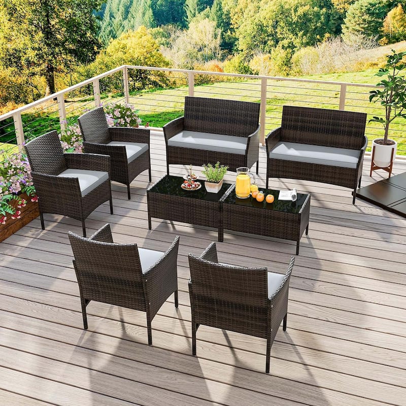 8 PCS Outdoor Rattan Conversation Set Patio Wicker Furniture Set