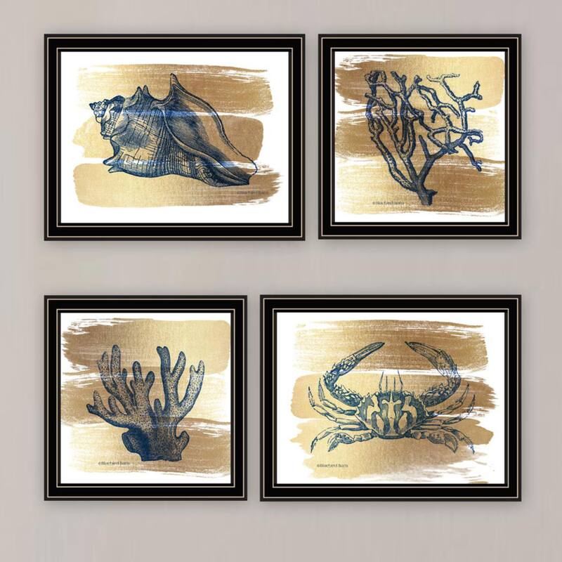 4-Piece Framed Wall Art Set - Gold Sea Collection, Black Frame