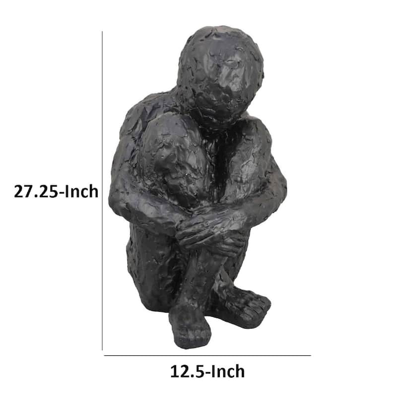 Roy Abstract Contemplative Man Figurine, Black Resin Art, 27 Inch