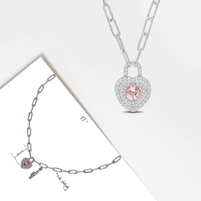 Miadora 1 3/8ct TGW Morganite Created White Sapphire Heart Necklace Sterling Silver