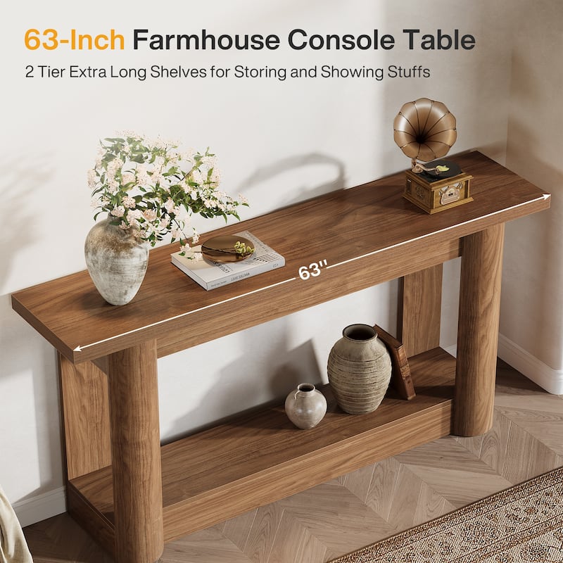 63-Inch Farmhouse Console Table for Entryway, 2-Tier Storage - 62.99" W x 11.81" D x 31.5" H