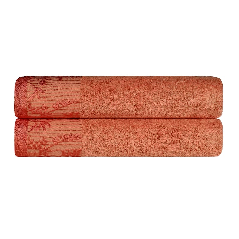 Superior Wisteria Cotton Floral Jacquard Border Bath Towel Set
