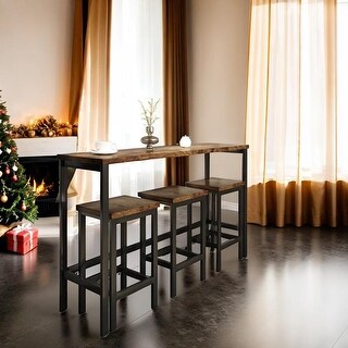 4-Piece Counter Height Extra Long Dining Table Set with 3 Stools Pub ...