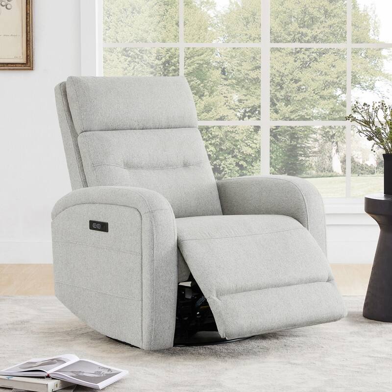 Spruce & Spring Cheryl Power Glider Swivel Rocker Recliner Chair Nursery Recliner - Grey-Power Headrest