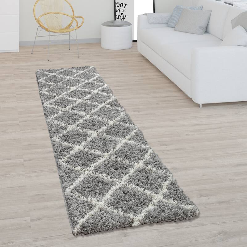 Soft Shag Rug in Anthracite with Diamond Pattern - Scandi Design
