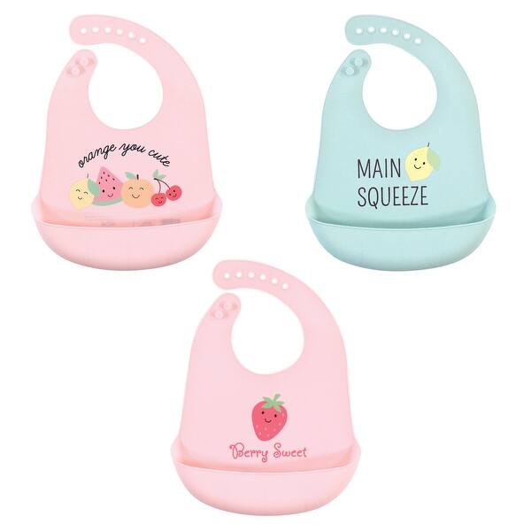 slide 1 of 1, Hudson Baby Infant Girl Silicone Bibs 3pk, Cute Fruit, One Size - Cute Fruit - One Size One Size - Cute Fruit