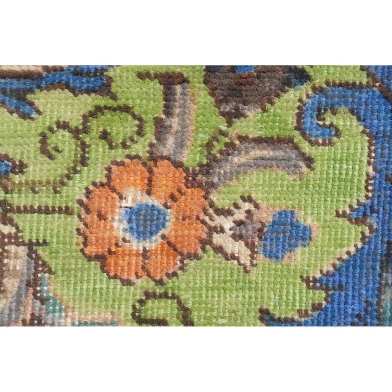 Hand Knotted Oriental 100% Wool Carpet Traditional Floral Navy Blue & Blues Tabriz Area Rug - 9' 2'' X 6' 8''