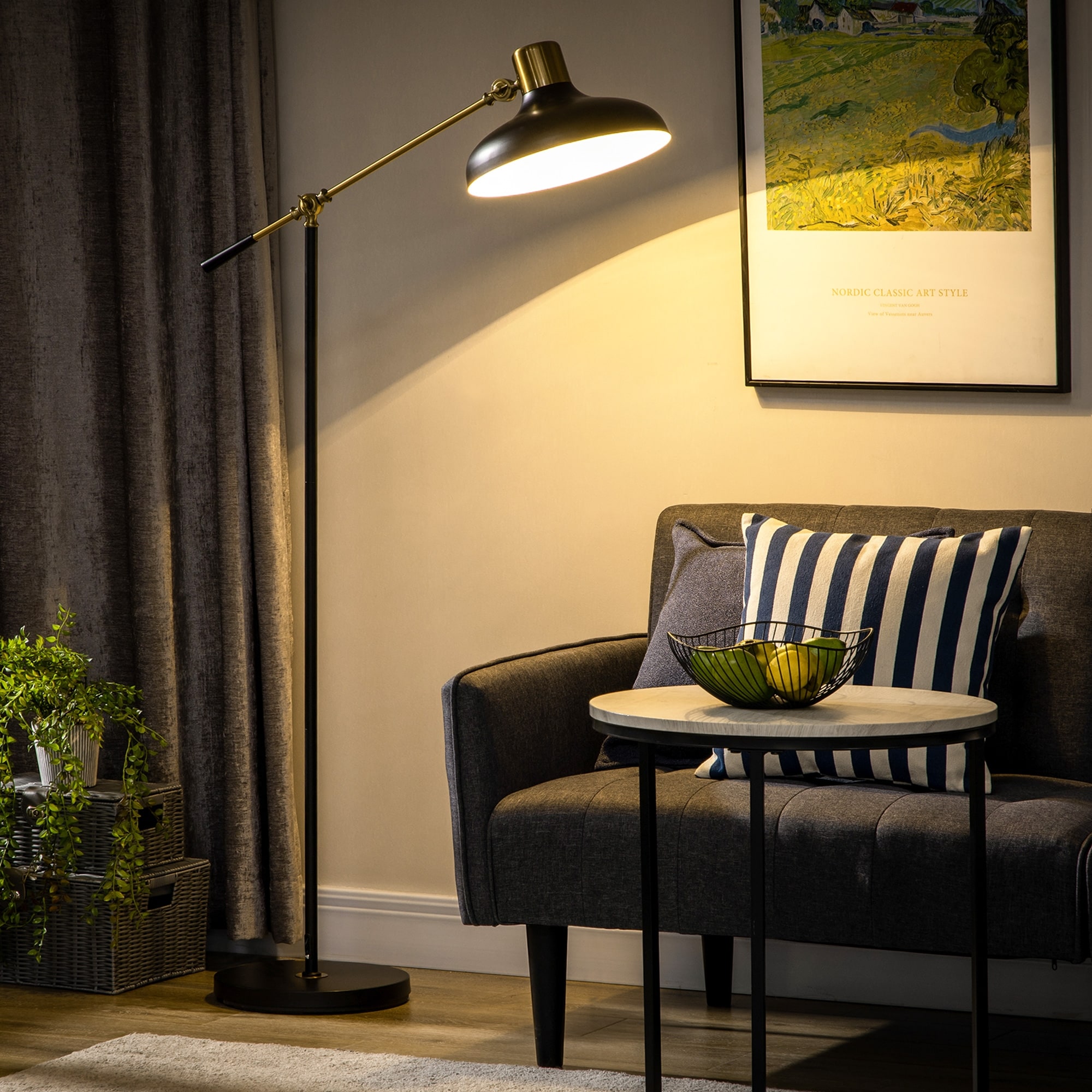 HOMCOM Industrial Floor Lamps for Living Room and Bedroom with Balance Arm, Adjustable Head and Height (Bulb not Included)