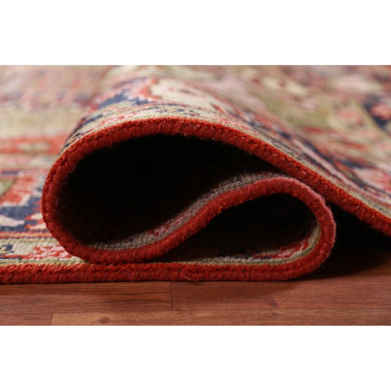 Geometric Heriz Serapi Oriental Area Rug Handmade Orange Wool Carpet - 8'11" x 12'0"