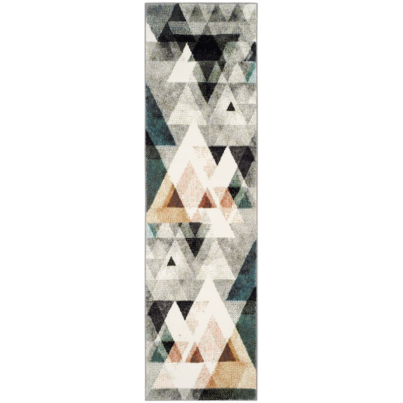 SAFAVIEH Porcello Chloie Geometric Rug - 2' x 7' Runner - Grey/Blue