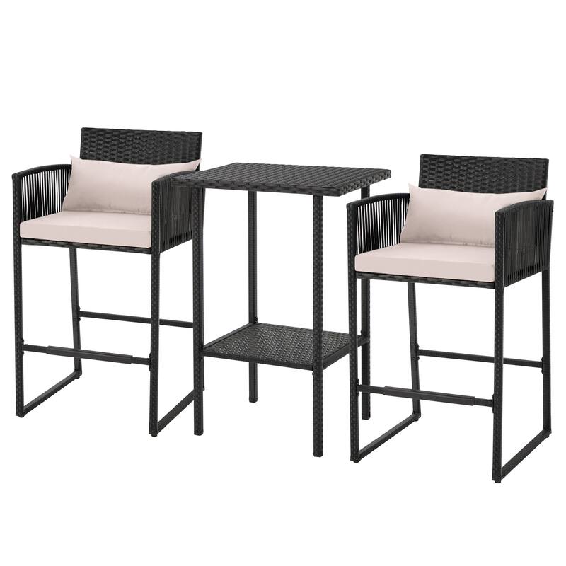 AVAWING 3PCS Patio Wicker Bar Set with Extra Cushion Cover