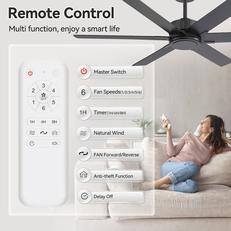 48/56/60 Inch Reversible Blade Ceiling Fan No Light with Remote Control