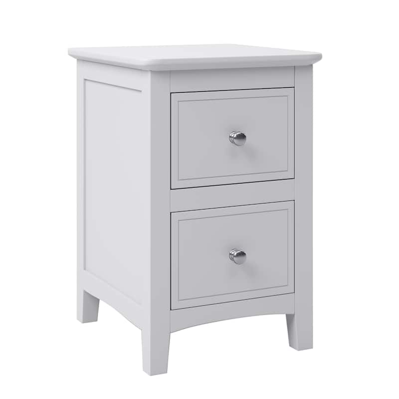 Roomfitters 2-Drawer Solid Wood Nightstand, Stylish End Table for Bedroom and Living Room, White