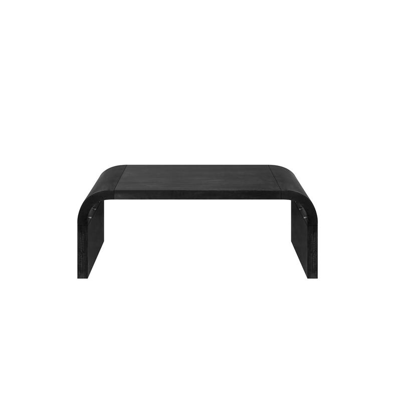 Roomfitters 48" Coffee Table, Curved Art Deco Center Table, Farmhouse Wood Cocktail Table, Antique Black