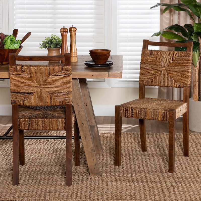 Cordoba Bohemian Natural Seagrass and Mahogany Wood 2-Piece Dining Chair
