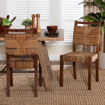 Cordoba Bohemian Natural Seagrass and Mahogany Wood 2-Piece Dining Chair