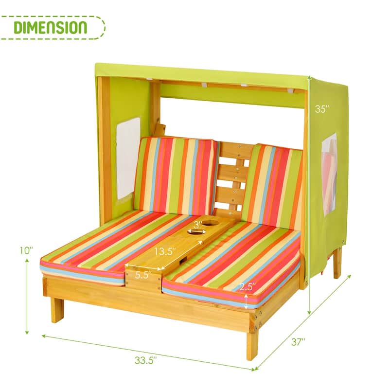Costway Kids Double Chaise Lounge Patio Lounge Chair with Cup Holders