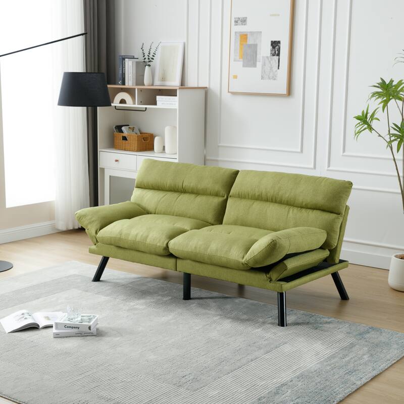 Modern 2-Seater Linen Sofa with Metal Legs, Set of 1 - Green