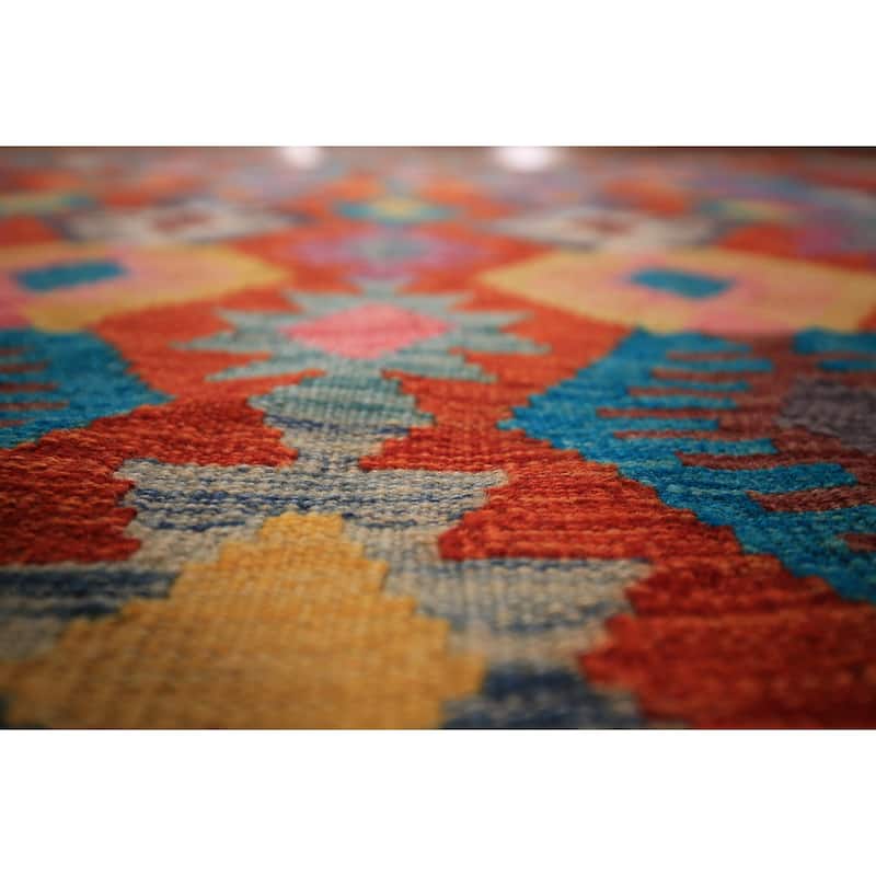 Reversible Kilim Area Rug Flatweave Geometric Wool Carpet - 8'7" x 11'4"