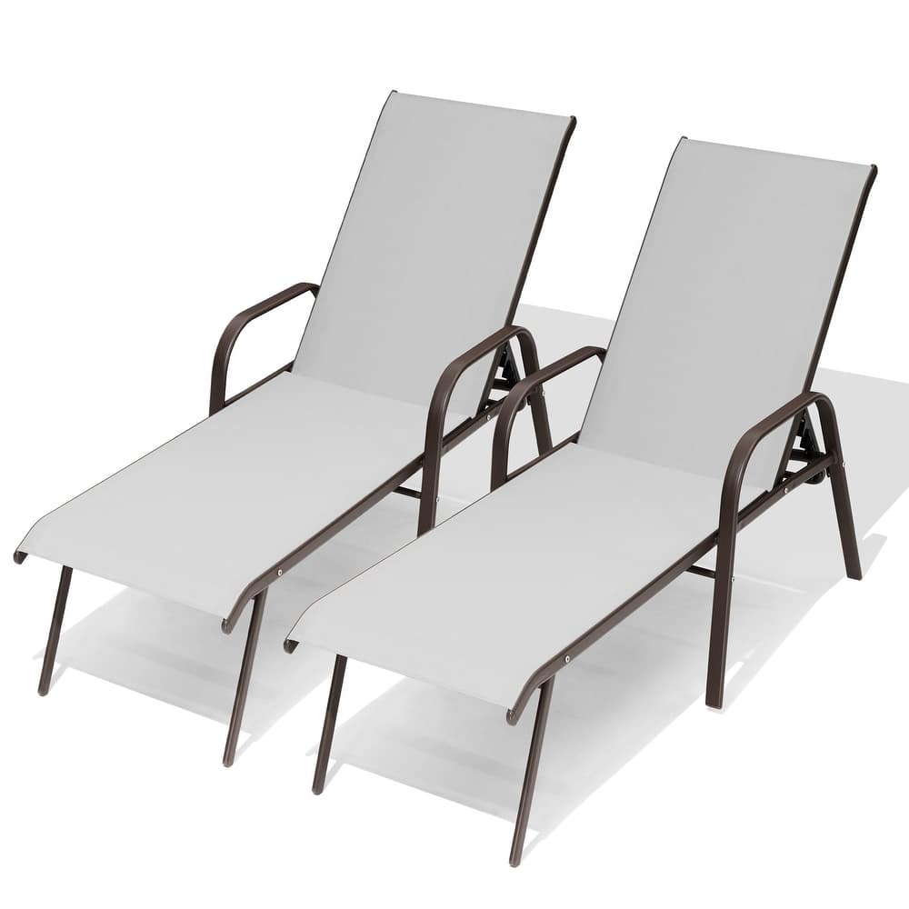 Set of 2/4 Lounge Chairs Outdoor Chaise Lounge with Arms and Adjustable Back