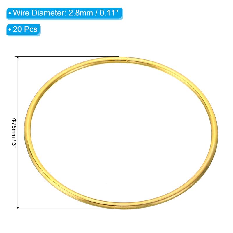 Dream Catcher Rings, 20Pcs Macrame Wreath Floral Round Ring Hoop, Gold - 3 Inch