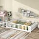 Twin/Full/Queen size Floor Platform Bed with Fence and Door for Kids, Toddlers - White - Full