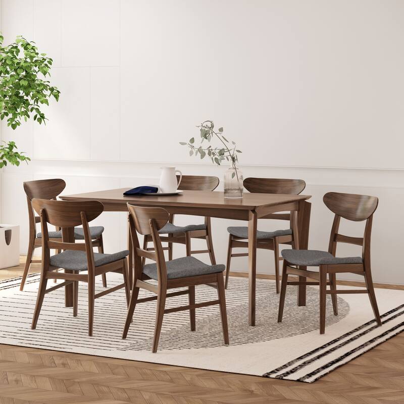 Amesbury Wood 7 Piece Dining Set by Christopher Knight Home - Walnut + Dark Gray