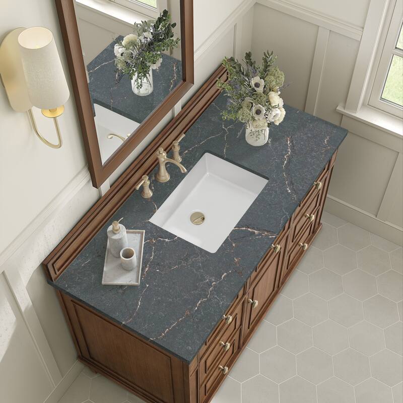 James Martin Vanities Lorelai 48" Single Vanity, Mid-Century Walnut - Parisien Bleu