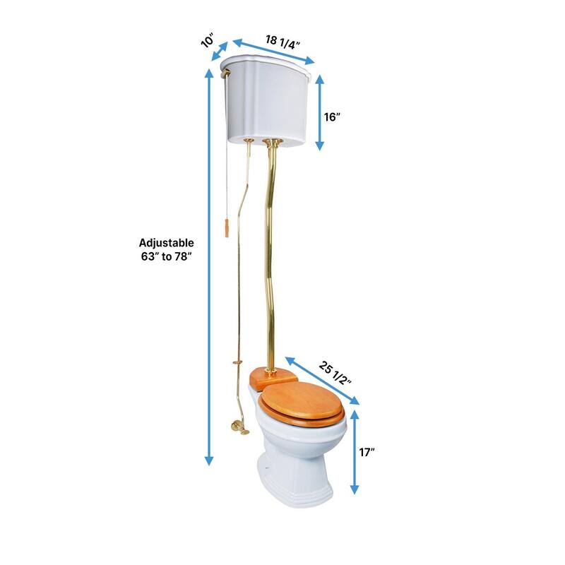 High Tank Toilet Round Bowl and White Ceramic Tank, Brass PVD Z Pipe - White