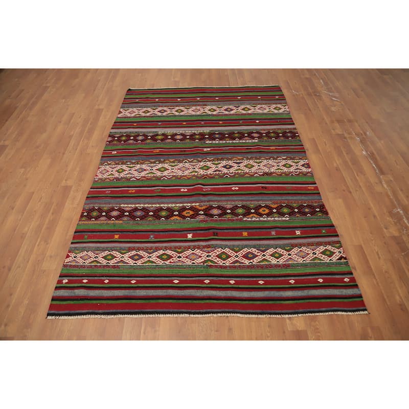 Hand Woven Oriental 100% Wool Carpet Southwestern Tribal Multi-Colored Kilim Area Rug - 7' 4'' X 5' 0''